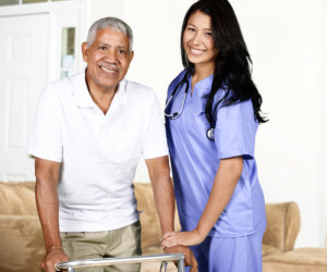 caregiver and patient smiling